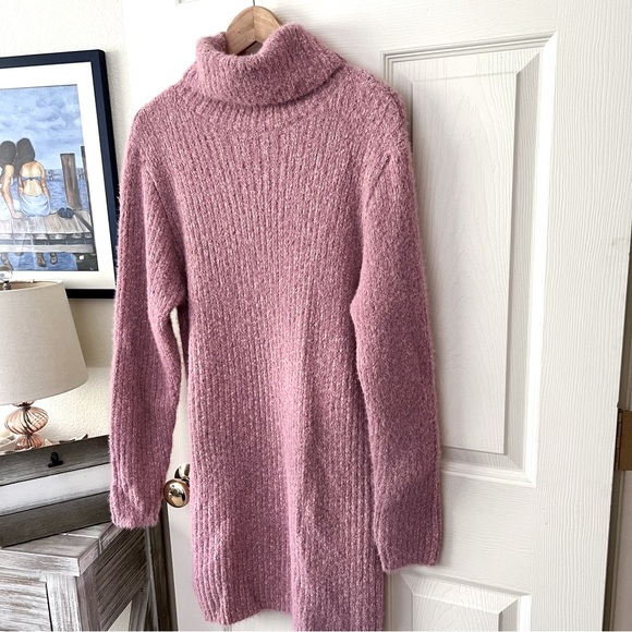 🌤️ Lulus Sweet Whispers Mauve Knit Turtleneck Sweater Dress Soft Stretchy Sz XS - Picture 4 of 11